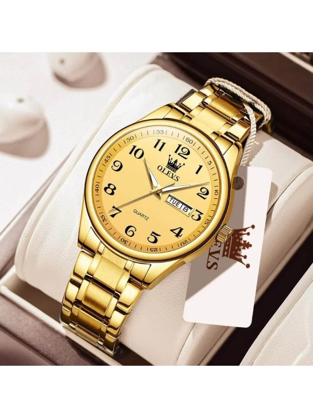 Men's Gold Stainless Steel Solid Analog Quartz Classic Waterproof Round Watch